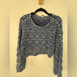 Zara Blue Textured Crew Neck Sweater